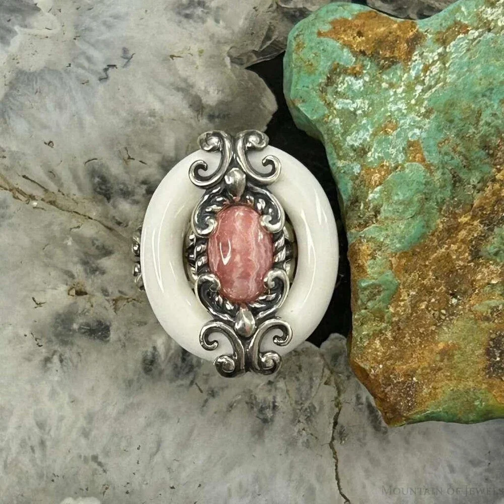 Carolyn Pollack Sterling White Agate & Rhodochrosite Ring Size 5.25 For Women
